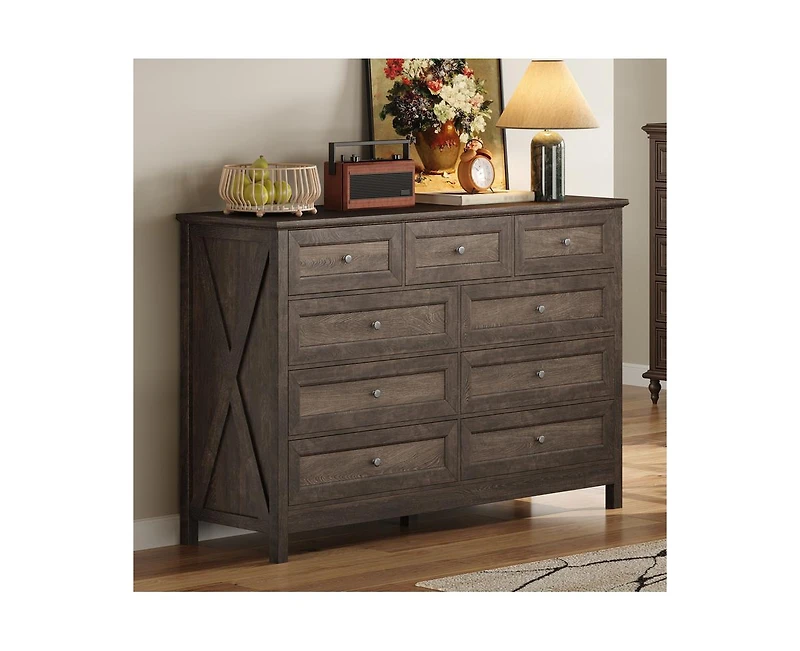 Casainc Wood Storage Cabinet with 9 Drawers and Silver Handle