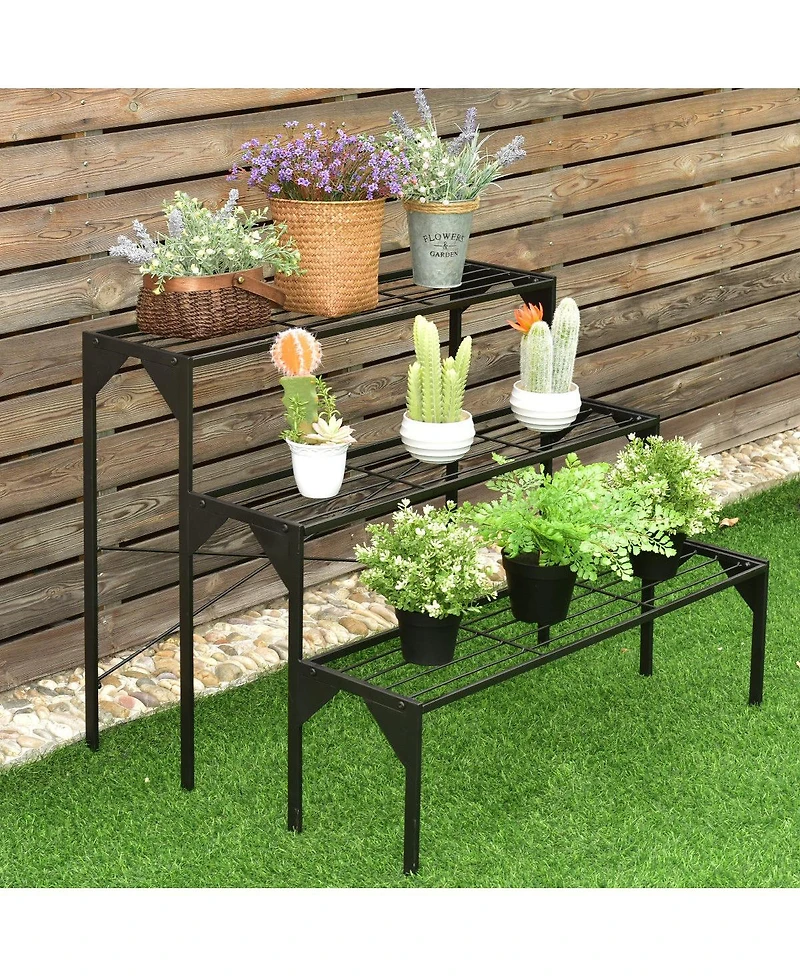 Costway 3 Tier Shelf Flower Plant Display Stand Rack Large Modern Black Metal Heavy Duty