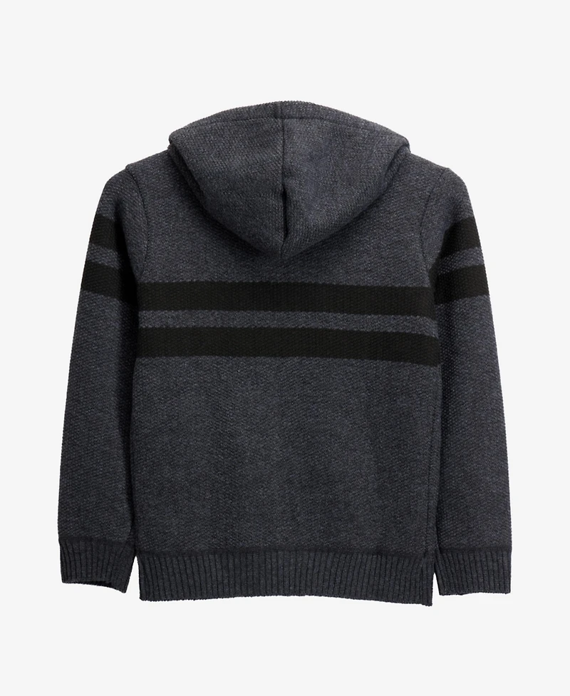Xray Boys Hooded Flannel Lined Full Zip Sweater With Stripes