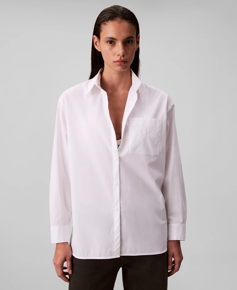 Calvin Klein Jeans Women's Poplin Relax Fit Button Down Shirt