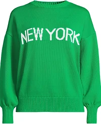 Lands' End Women's Cotton Drifter Novelty Jacquard Crew Neck Sweater