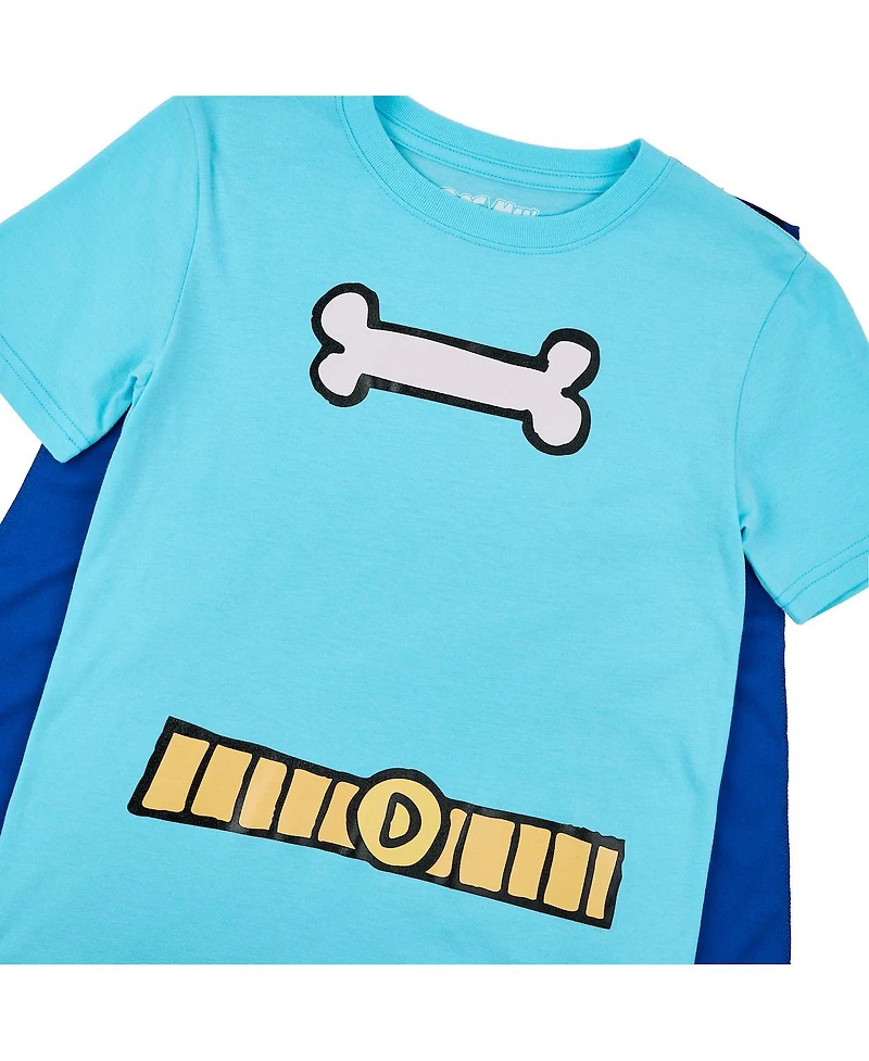 Dog Man Big Boys Bone and Belt Print Blue Crew Neck Short Sleev Cape Tee-14