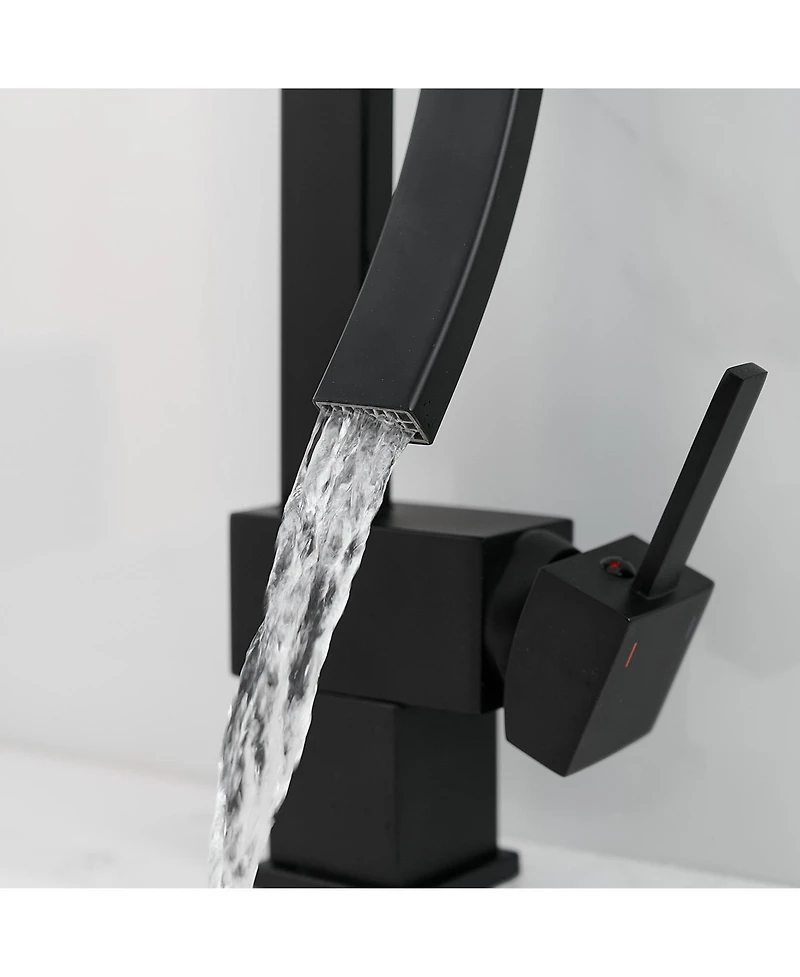 Greenspring Waterfall Unique Design Single Hole Single Handle Bathroom Sink Faucet In Matte Black
