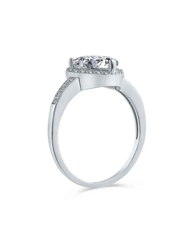 Bling Jewelry Classic 3CT Cubic Zirconia Halo Solitaire Heart Shaped Promise Ring Thin Pave Cz Band Sterling Silver