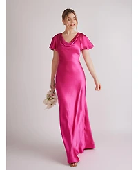 Six Stories Women's Flutter Sleeve Satin Bridesmaid Dress