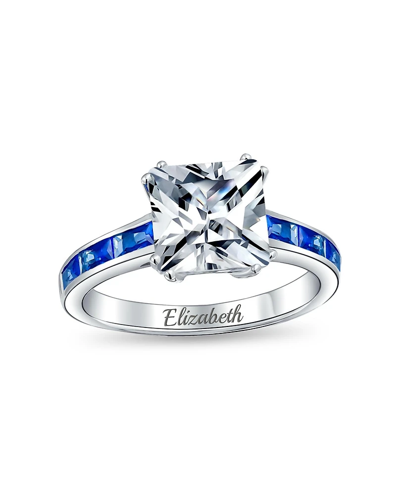 Bling Jewelry Classic 3CT Cz Square Princess Cut Promise Ring Cubic Zirconia Blue Channel Set Baguette Band Sterling Silver
