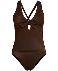 Lands' End Women's Plus Shine Ribbed Tankini Top and High Waisted Bottom Swimsuit Set