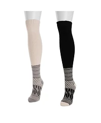 Muk Luks Women's Patchwork Texture Over-The-Knee Socks 2 Pack