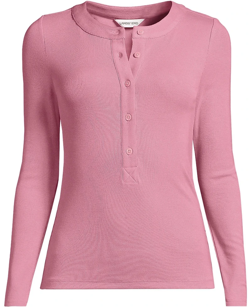 Lands' End Women's Drapey Rib Fitted Long Sleeve Henley T-Shirt