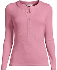 Lands' End Women's Drapey Rib Fitted Long Sleeve Henley T-Shirt