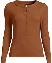 Lands' End Women's Drapey Rib Fitted Long Sleeve Henley T-Shirt