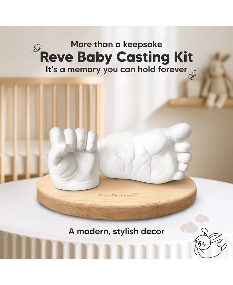 KeaBabies Reve Baby Casting Kit Hands and Feet Mold, 3D Hand 0-9 Months with Wood Base, Bpa-Free Keepsake