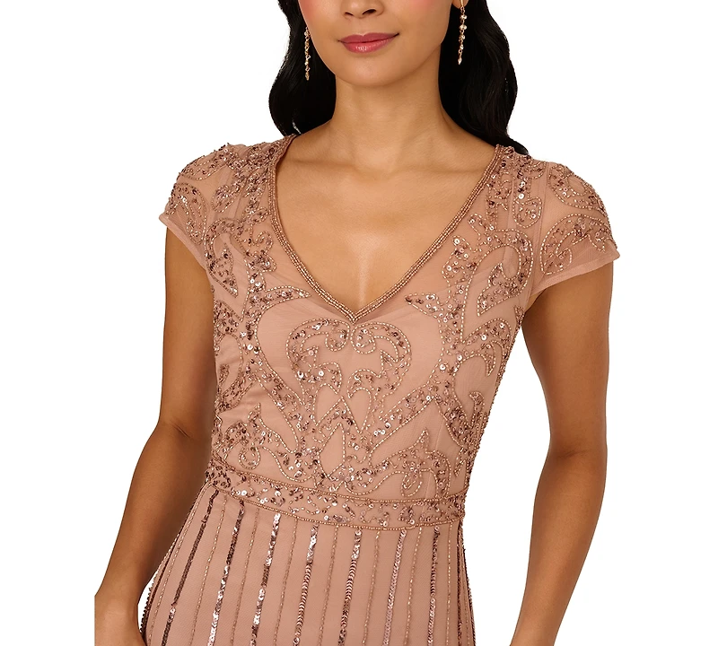Adrianna Papell Women's Embellished V-Neck Godet Gown