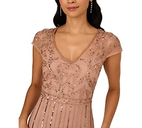 Adrianna Papell Women's Embellished V-Neck Godet Gown