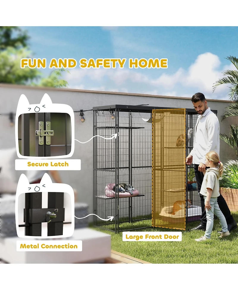 PawHut Weld Wire Catio Outdoor Indoor w/ Waterproof Cover, for 1-3 Kittens