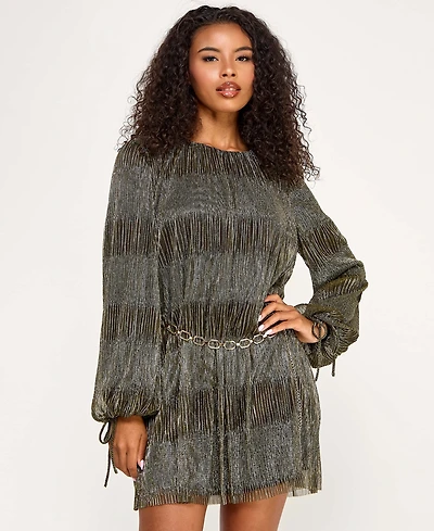 Seni & Cade Juniors' Metallic Pleated Knit Belt Dress