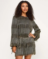 Seni & Cade Juniors' Metallic Pleated Knit Belt Dress