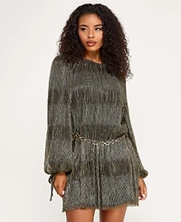 Seni & Cade Juniors' Metallic Pleated Knit Belt Dress