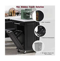 Maison Boucle 50.7" Rolling Kitchen Island with Drop Leaf, Hidden Trash Cabinet, Wood Top, Pull-Out Organizer-Maison Boucle