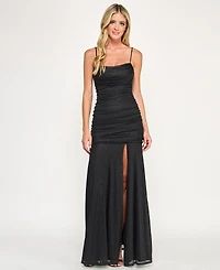 City Studios Juniors' Glittered Ruched Gown, Created for Macy's