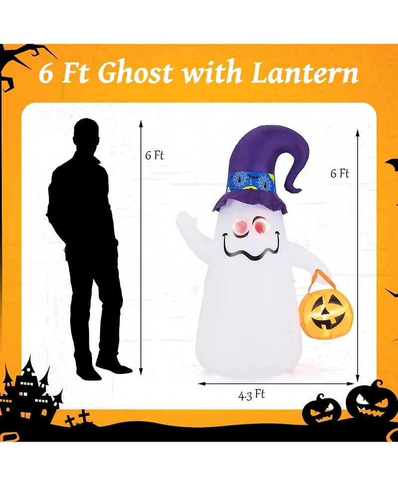 6 Ft Halloween Inflatables Cute Ghost with Jack-o-Lantern & Witch Hat