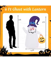 6 Ft Halloween Inflatables Cute Ghost with Jack-o-Lantern & Witch Hat