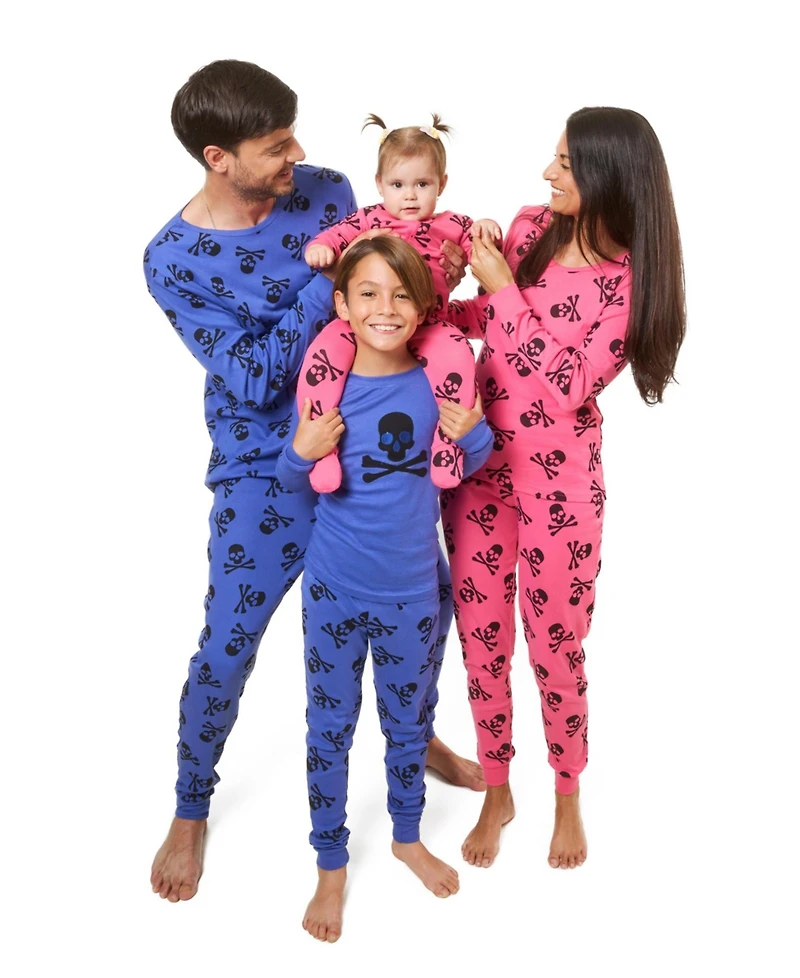 Leveret Baby Footed Cotton Pajamas - Blue Skulls Print - Matching Family Halloween Pajamas
