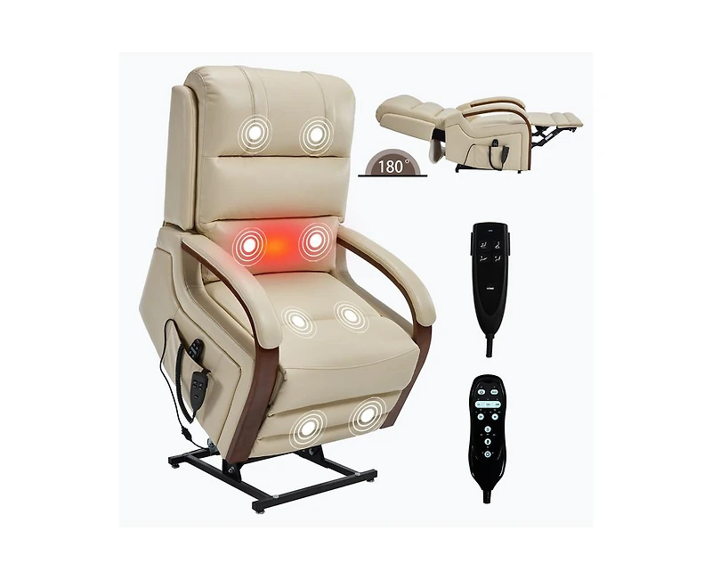 Casainc Power Leatheraire Lift Recliner Chair Dual Motor Infinite Position Up to 350 Lbs with Solid Wood Armrests, Heat Massage and Heavy Duty Motion
