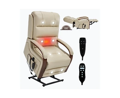 Casainc Power Leatheraire Lift Recliner Chair Dual Motor Infinite Position Up to 350 Lbs with Solid Wood Armrests, Heat Massage and Heavy Duty Motion