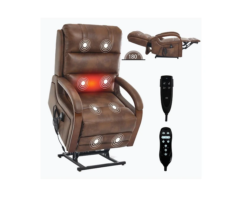 Casainc Power Leatheraire Lift Recliner Chair Dual Motor Infinite Position Up to 350 Lbs with Solid Wood Armrests, Heat Massage and Heavy Duty Motion