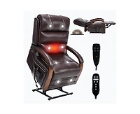 Casainc Power Leatheraire Lift Recliner Chair Dual Motor Infinite Position Up to 350 Lbs with Solid Wood Armrests, Heat Massage and Heavy Duty Motion