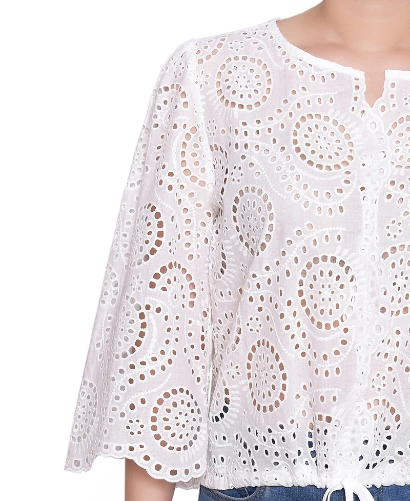 Ny Collection Petite 3/4 Sleeve Eyelet Top