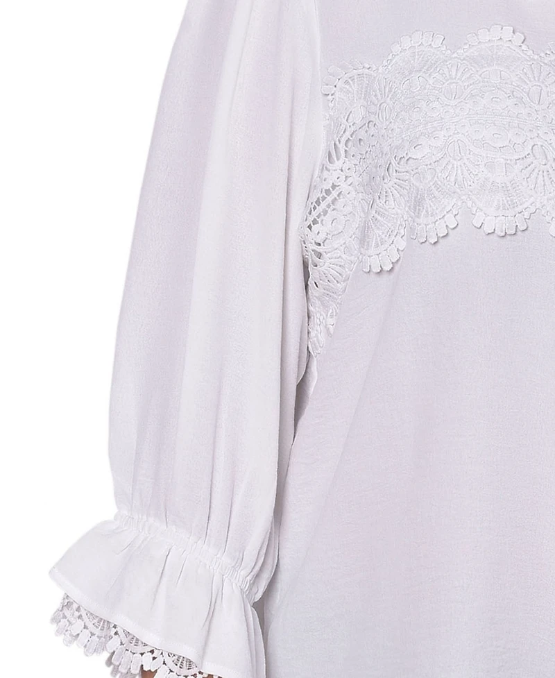 Ny Collection Plus 3/4 Sleeve Blouse With Lace Details Top