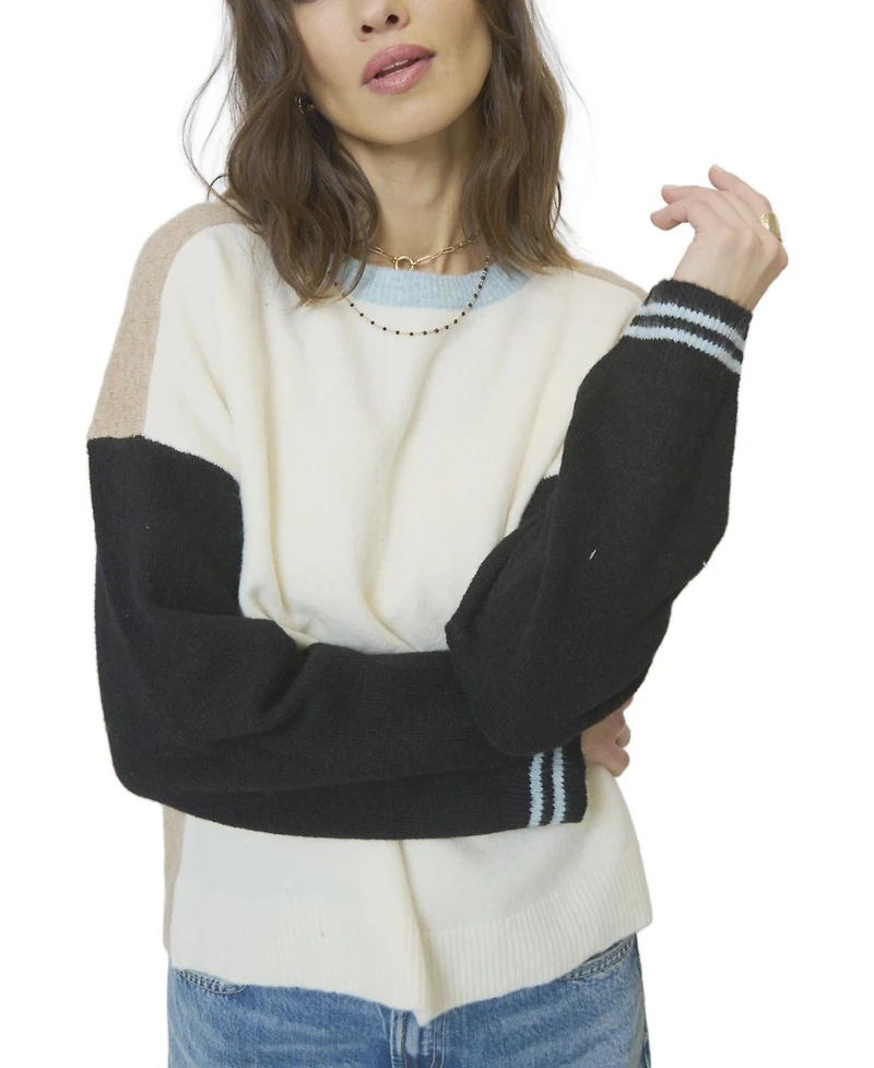 Central Park West Women's Ash Color Blocked Crewneck