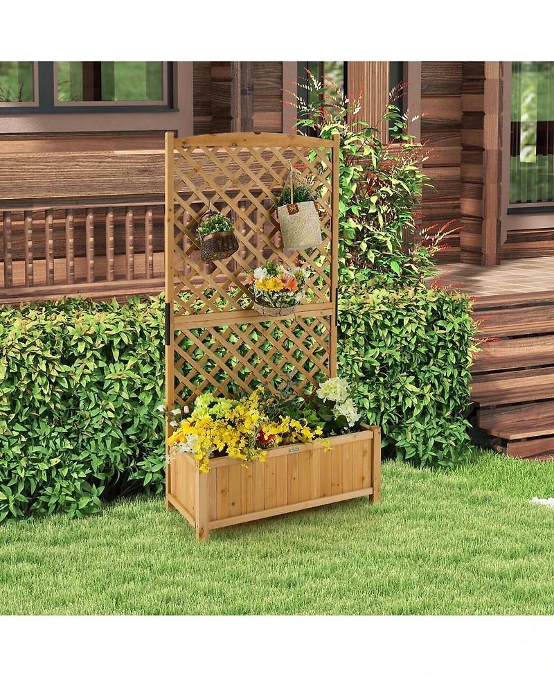 Gymax 71'' Tall Raised Garden Bed Wooden Planter w/ Trellis for Flower Climbing Plant