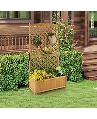 Gymax 71'' Tall Raised Garden Bed Wooden Planter w/ Trellis for Flower Climbing Plant