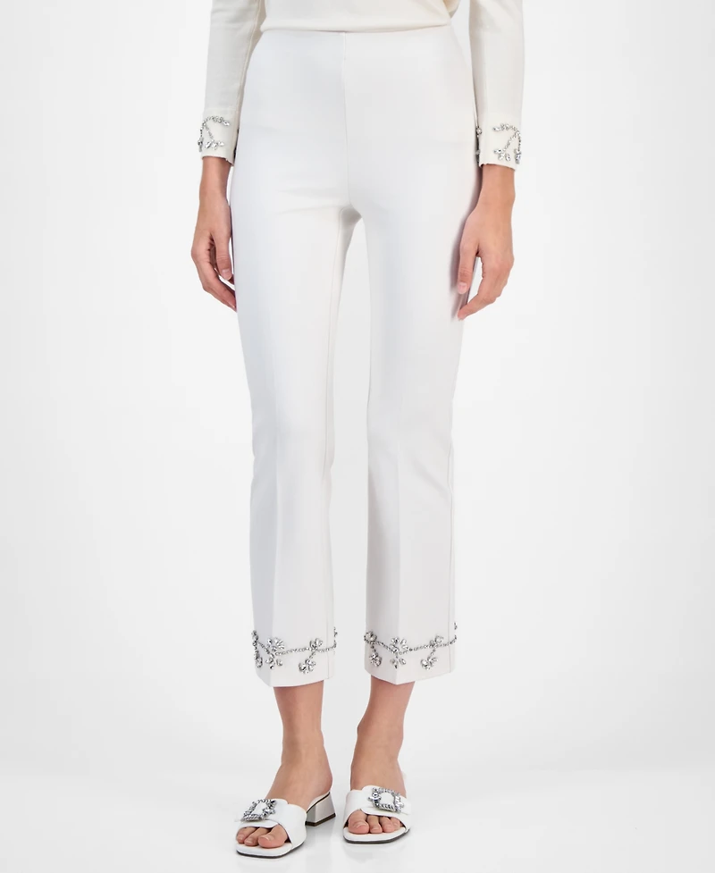 Anne Klein Women's Embellished Pull-On Kick-Flare Pants