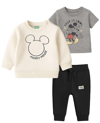 Disney Baby Boys 3-Piece Mickey Sweatshirt, Top and Jogger Pants Set