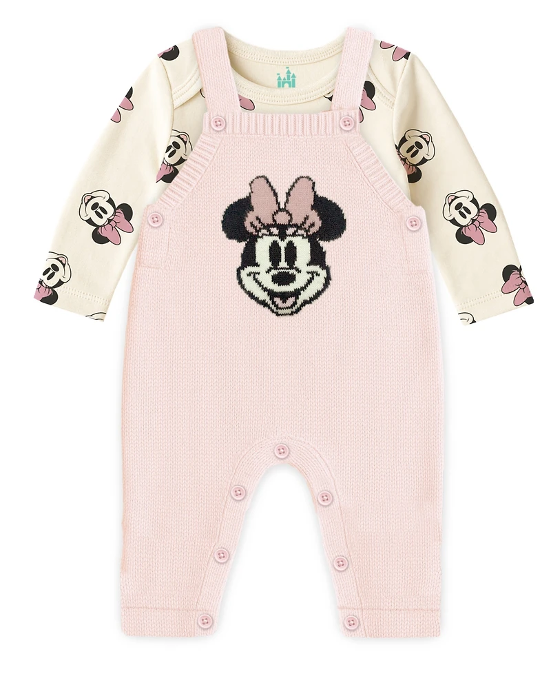 Disney Baby Girls 2-Piece Minnie Mouse Long Sleeve Bodysuit and Overall Set