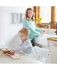 Guidecraft Classic Kitchen Helper Kids' Step Stool - Natural: Foldable and Adjustable Wooden Toddler Tower for Learning with Keeper