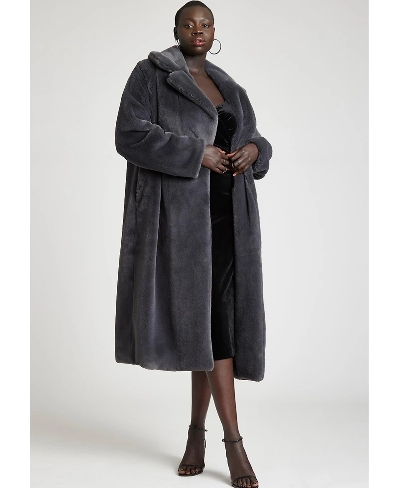 Eloquii Women's Plus Size Faux Fur Long Coat