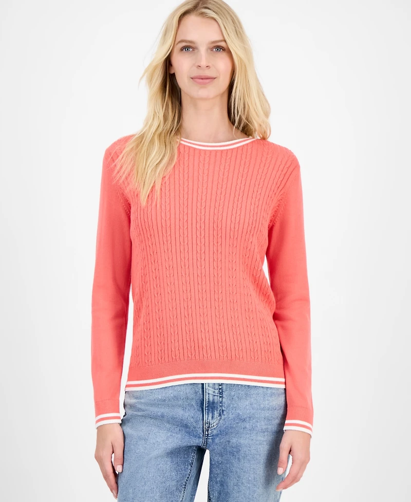 Nautica Jeans Women's Cotton Cable Knit Crewneck Sweater