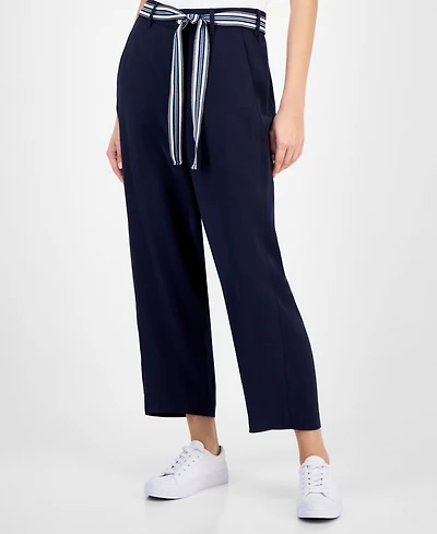 Nautica Jeans Women's Belted High Rise Straight-Leg Pants