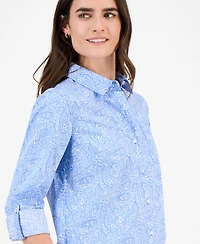 Nautica Jeans Women's Cotton Garden Paisley Roll-Tab Shirt