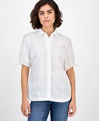 Nautica Jeans Women's Windowpane Bungee-Sleeve Camp Shirt