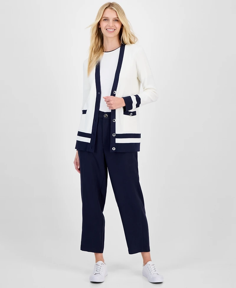 Nautica Jeans Women's Striped V-Neck Cardigan