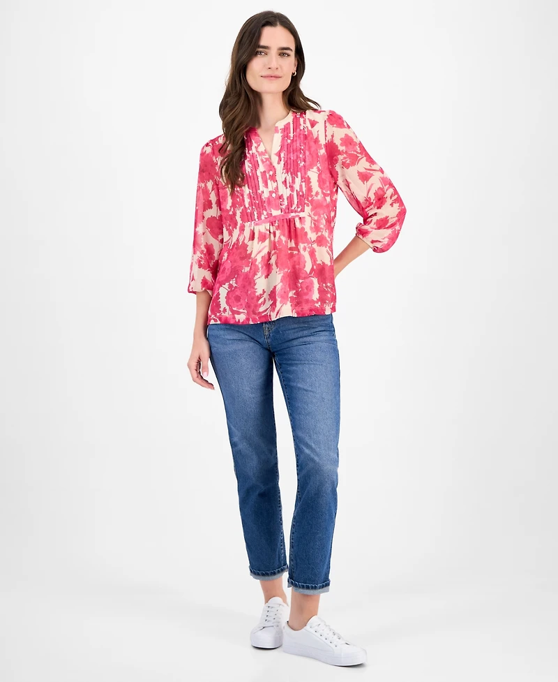Nautica Jeans Women's Festival Floral Pintuck Blouse