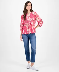 Nautica Jeans Women's Festival Floral Pintuck Blouse