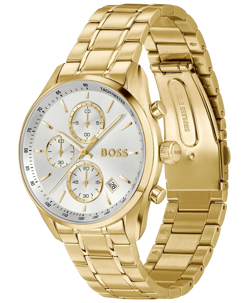 Hugo Boss Men's Grand Prix 40 Quartz Fashion Chrono Ionic Plated Thin Gold Steel Watch, 40mm