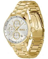 Hugo Boss Men's Grand Prix 40 Quartz Fashion Chrono Ionic Plated Thin Gold Steel Watch, 40mm